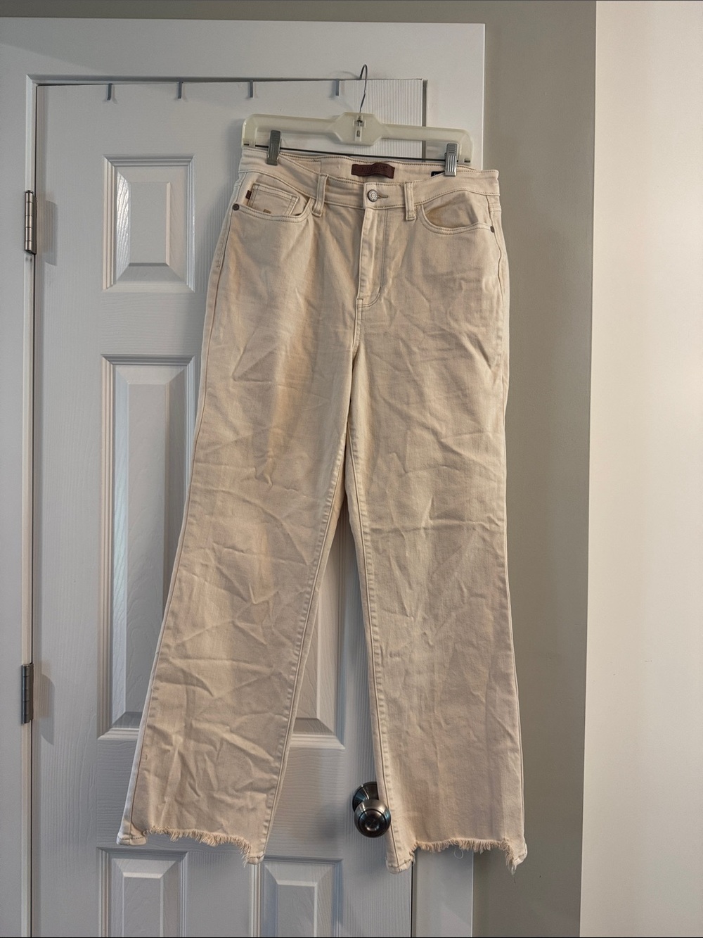 Judy Blue Cream Straight Leg Jeans with Raw Hem